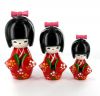 Kokeshi Chinoise  Lot de 3 Kokeshi Chinoises Rouges Modele 2 (14, 12 et 9 cm)