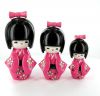Kokeshi Chinoise  Lot de 3 Kokeshi Chinoises Roses Mod�le 2 (14, 12 et 9 cm)